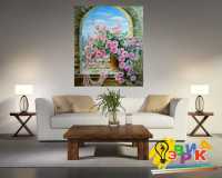 Картина на холсте 'Прованс'. Вазон с цветами на окне