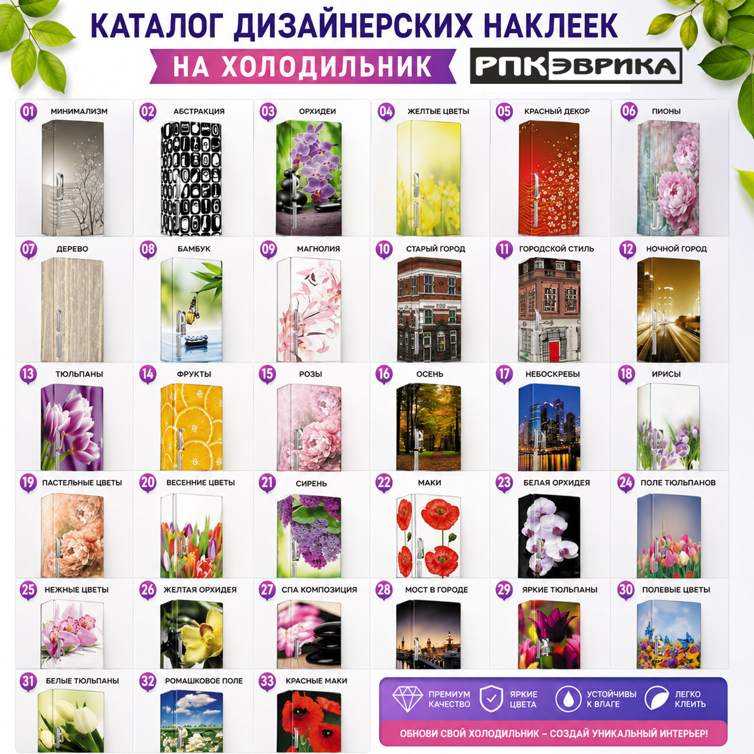 Каталог дизайнерских наклеек на холодильник ЛЮБЫЕ РАЗМЕРЫ НА ЗАКАЗ